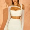 Asymmetric Cowl Neck Cut Out Crop Top In Ivory