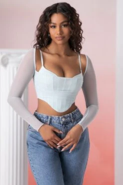 Long Sleeve Crop Top In Aqua -Sway Line Zone 5306 1 eros aqua long sleeve corset top