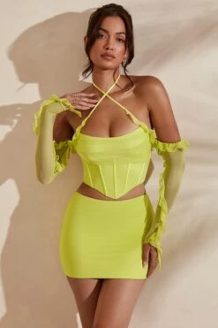 Long Sleeve Cowl Neck Corset Crop Top In Lime -Sway Line Zone 5311 5985 2 Noemi Kesara Lime Frill Detail Cowl Neck Corset Top Split Micro Mini Setcopy 0f301e92 8784 4555 9cbb f88493ec8c92