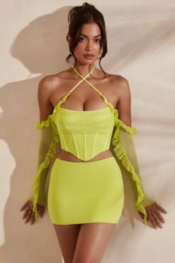 Long Sleeve Cowl Neck Corset Crop Top In Lime -Sway Line Zone 5311 5985 3 Noemi Kesara Lime Frill Detail Cowl Neck Corset Top Split Micro Mini Setcopy b7b4b337 487d 4c37 80da d63623416a3f