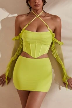 Long Sleeve Cowl Neck Corset Crop Top In Lime -Sway Line Zone 5311 5985 4 Noemi Kesara Lime Frill Detail Cowl Neck Corset Top Split Micro Mini Setcopy 3f0e2819 40f5 4fd8 986d 449dbe10e750