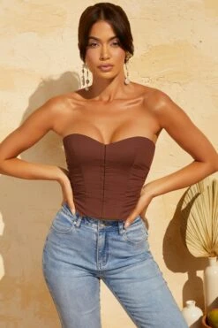 Ruched Corset In Brown -Sway Line Zone 5351 3 Melosa Brown Ruched Waist Corset