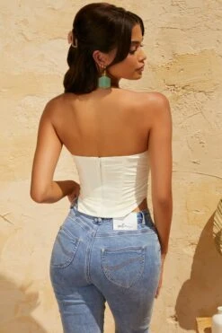 Ruched Corset In White -Sway Line Zone 5351 6 Melosa White Ruched Waist Corset