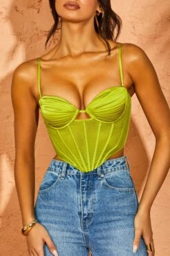 Corset Top In Green 12 Corset Top In Green -Sway Line Zone 5377 4 Camille Green Structured Corset Crop Top