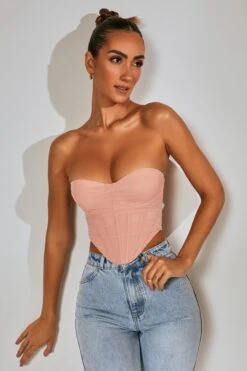 Mesh Overlay Corset Top In Blush -Sway Line Zone 5385 1 First Impression Blush Overlay Corset Top