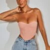 Mesh Overlay Corset Top In Blush