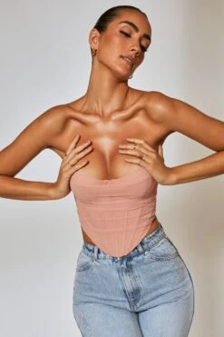 Mesh Overlay Corset Top In Blush -Sway Line Zone 5385 7 First Impression Blush Overlay Corset Top