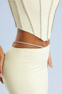 Embellished Corset Crop Top In Ivory -Sway Line Zone 5388 5384 11 Ivory Embellished Cut Straps Mini Skirt Corset Top