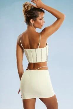 Embellished Corset Crop Top In Ivory -Sway Line Zone 5388 5384 12 Ivory Embellished Cut Straps Mini Skirt Corset Top