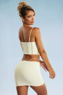 Embellished Corset Crop Top In Ivory -Sway Line Zone 5388 5384 13 Ivory Embellished Cut Straps Mini Skirt Corset Top