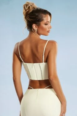 Embellished Corset Crop Top In Ivory -Sway Line Zone 5388 5384 14 Ivory Embellished Cut Straps Mini Skirt Corset Top