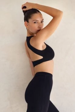 Racer Front Open Back Crop Top In Black -Sway Line Zone 5449 4 Itzal Black Open Back Bodysuit