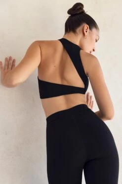Racer Front Open Back Crop Top In Black -Sway Line Zone 5449 5 Itzal Black Open Back Bodysuit