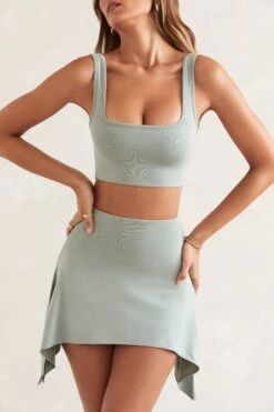 Scoop Neck Crop Top In Sage 11 Scoop Neck Crop Top In Sage -Sway Line Zone 5453 5455 3 Jora Sage Scoop Midi Top Laela Asymmetric Hem Mini Dress