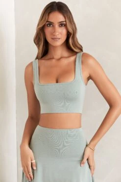 Scoop Neck Crop Top In Sage 10 Scoop Neck Crop Top In Sage -Sway Line Zone 5453 5455 8 Jora Sage Scoop Midi Top Laela Asymmetric Hem Mini Dress