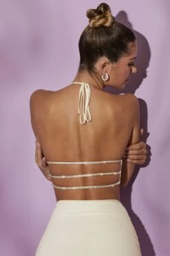 Cowl Neck Halter Neck Top In White -Sway Line Zone 5559 4579 11 White Drop Cowl Corset Top Ruched Curved Mini Skirt