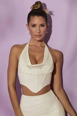 Cowl Neck Halter Neck Top In White -Sway Line Zone 5559 4579 4 White Drop Cowl Corset Top Ruched Curved Mini Skirt a47b9d88 f016 435e 852e aba3122464d6