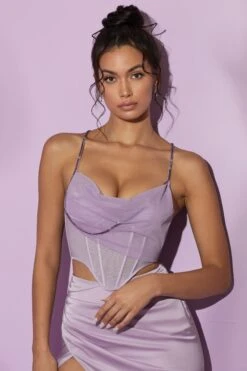 Cowl Neck Corset Crop Top In Lilac
