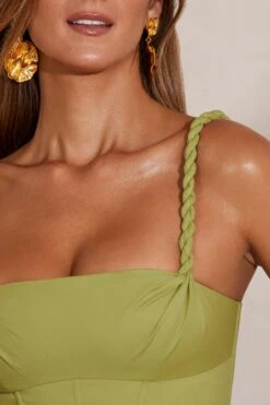 Slight Cowl Neckline Corset Crop Top In Green 10 Slight Cowl Neckline Corset Crop Top In Green -Sway Line Zone 5582 4 Green Slight Cowl Corset Crop Top