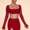 High Waist Thigh Split Mini Skirt In Red