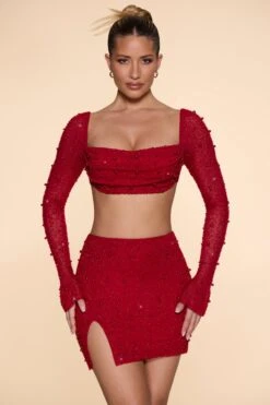 High Waist Thigh Split Mini Skirt In Red -Sway Line Zone 5591 3 BelleIle Red High Waisted Skirt