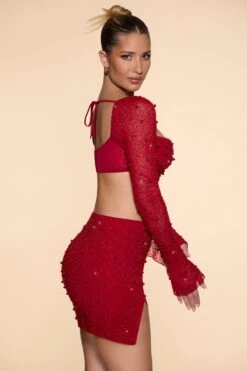 High Waist Thigh Split Mini Skirt In Red -Sway Line Zone 5591 6 BelleIle Red High Waisted Skirt