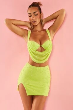 Low Plunge Neck Crop Top In Lime -Sway Line Zone 5595 5591 6 Larvotto Bellelle Lime Low Plunge Crop Top Split High Waisted Ultra Mini Skirt 847845c9 496e 4a9e a29c 28d3172fe0a9