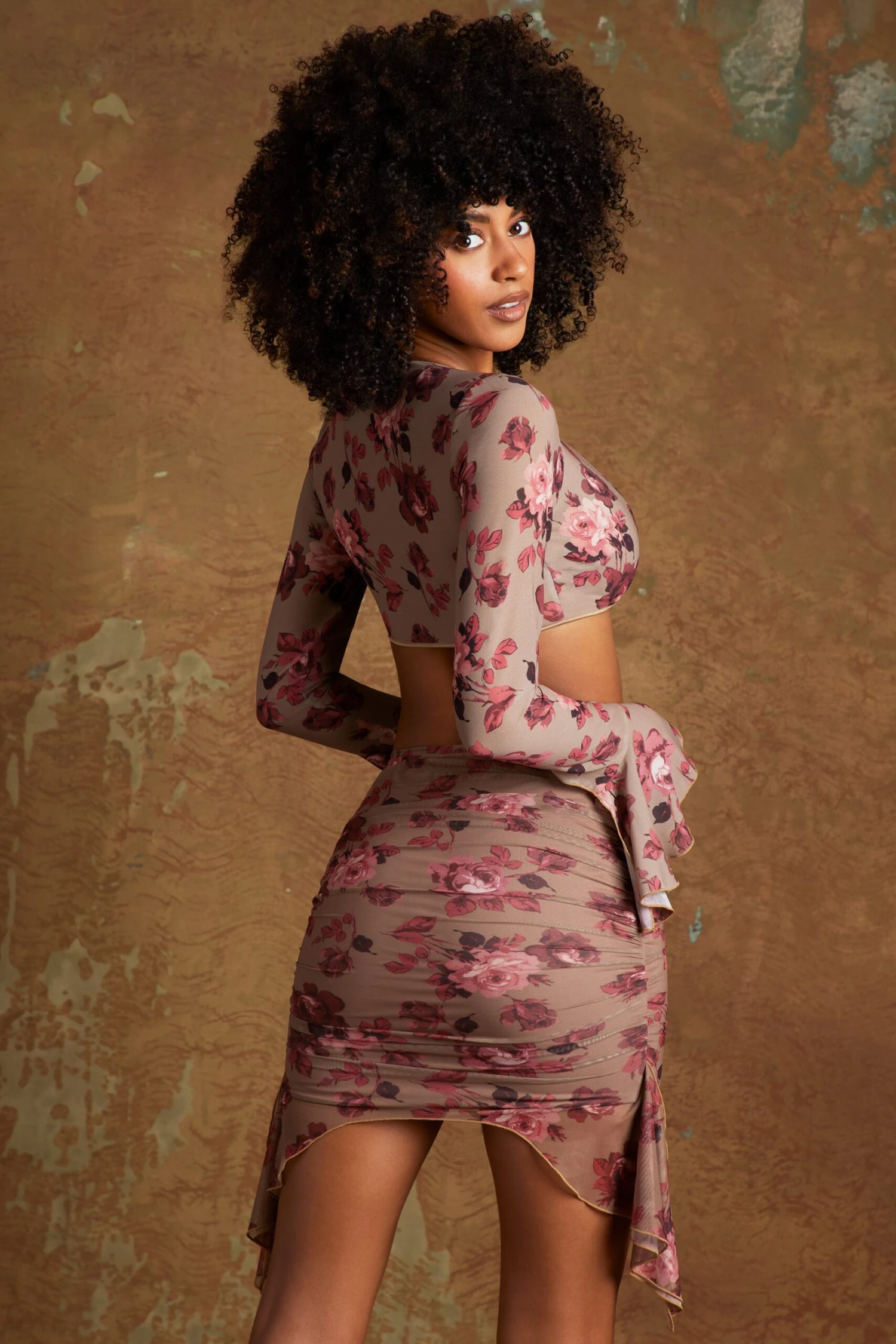 Tie Front Crop Top In Beige Print 2 Tie Front Crop Top In Beige Print - Image 2