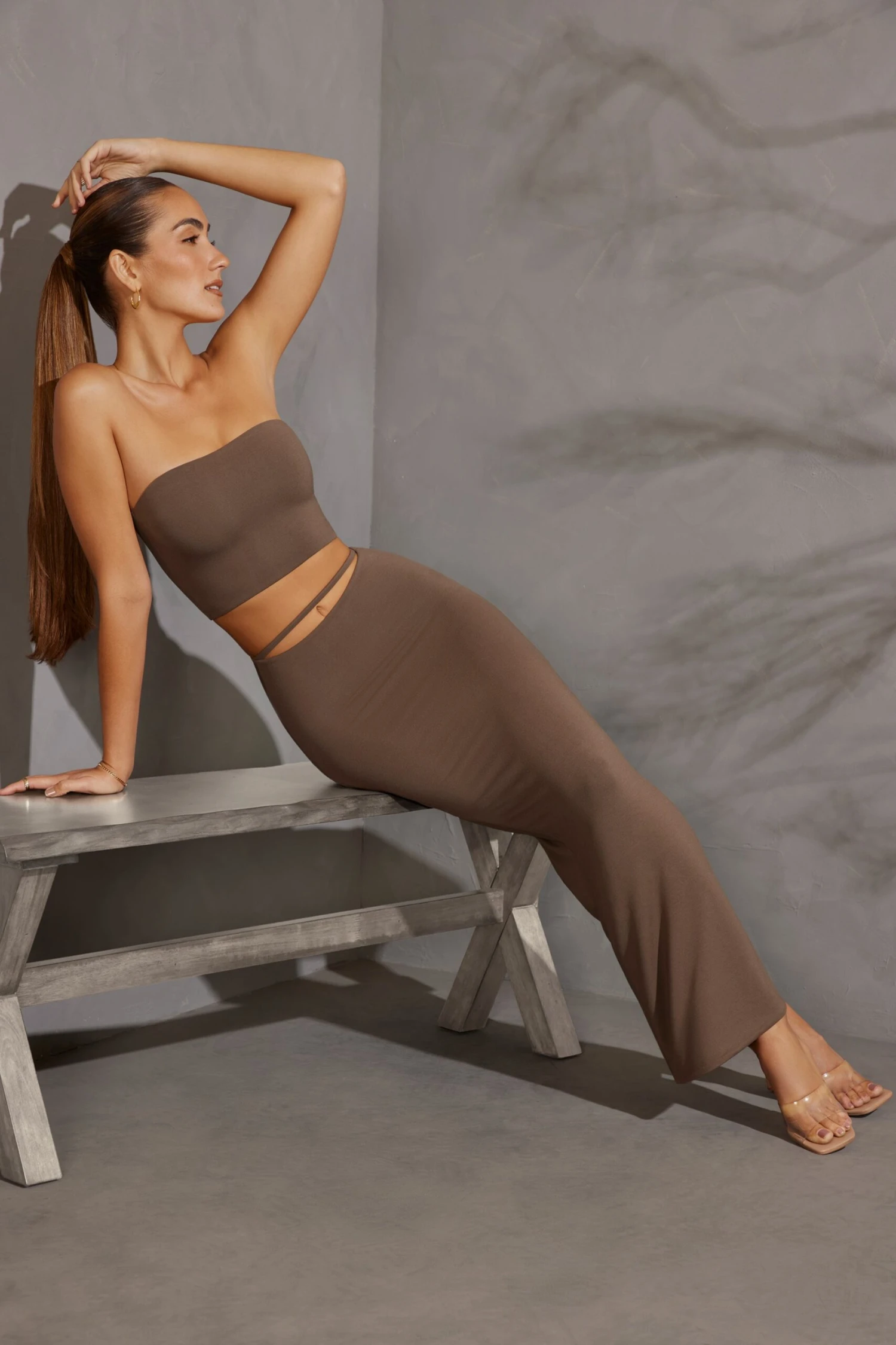 Bandeau Crop Top In Taupe 5 Bandeau Crop Top In Taupe - Image 5