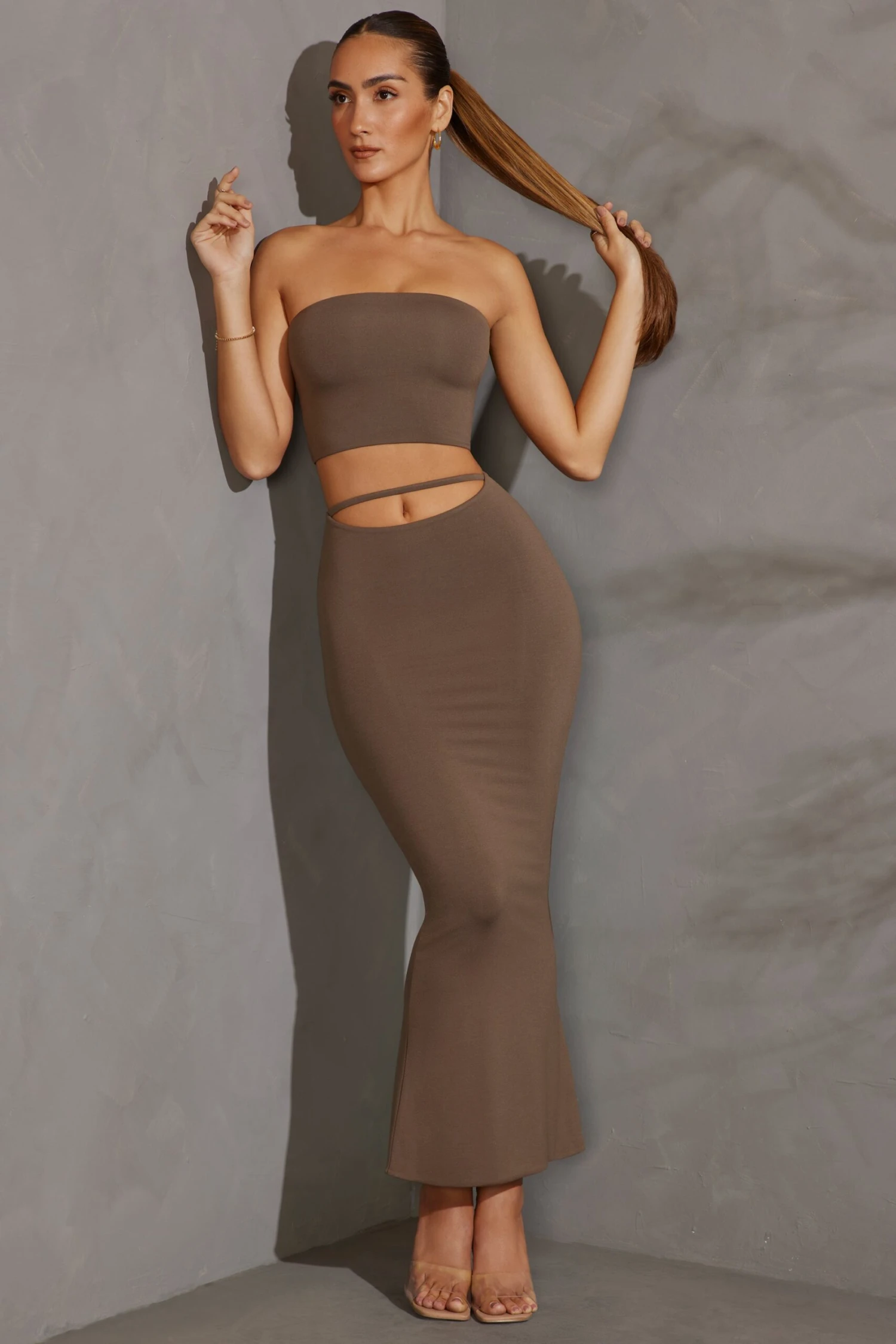 Bandeau Crop Top In Taupe 6 Bandeau Crop Top In Taupe - Image 6