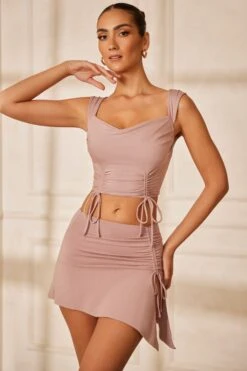 Drawstring Crop Top In Mauve -Sway Line Zone 5667 5679 5 Principessa Mauve Drawstring Crop Top Drawstring Mini Skirt