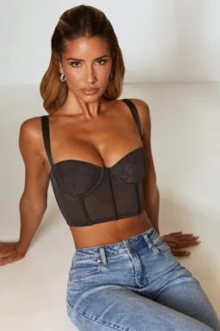 Corset Crop Top In Black -Sway Line Zone 5728 8 Borderline Black Corset Top