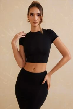 Cap Sleeve Crop Top In Black -Sway Line Zone 5800 3 Myaree Black Short Sleeve Top