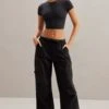Wide Leg Cargo Trousers In Black