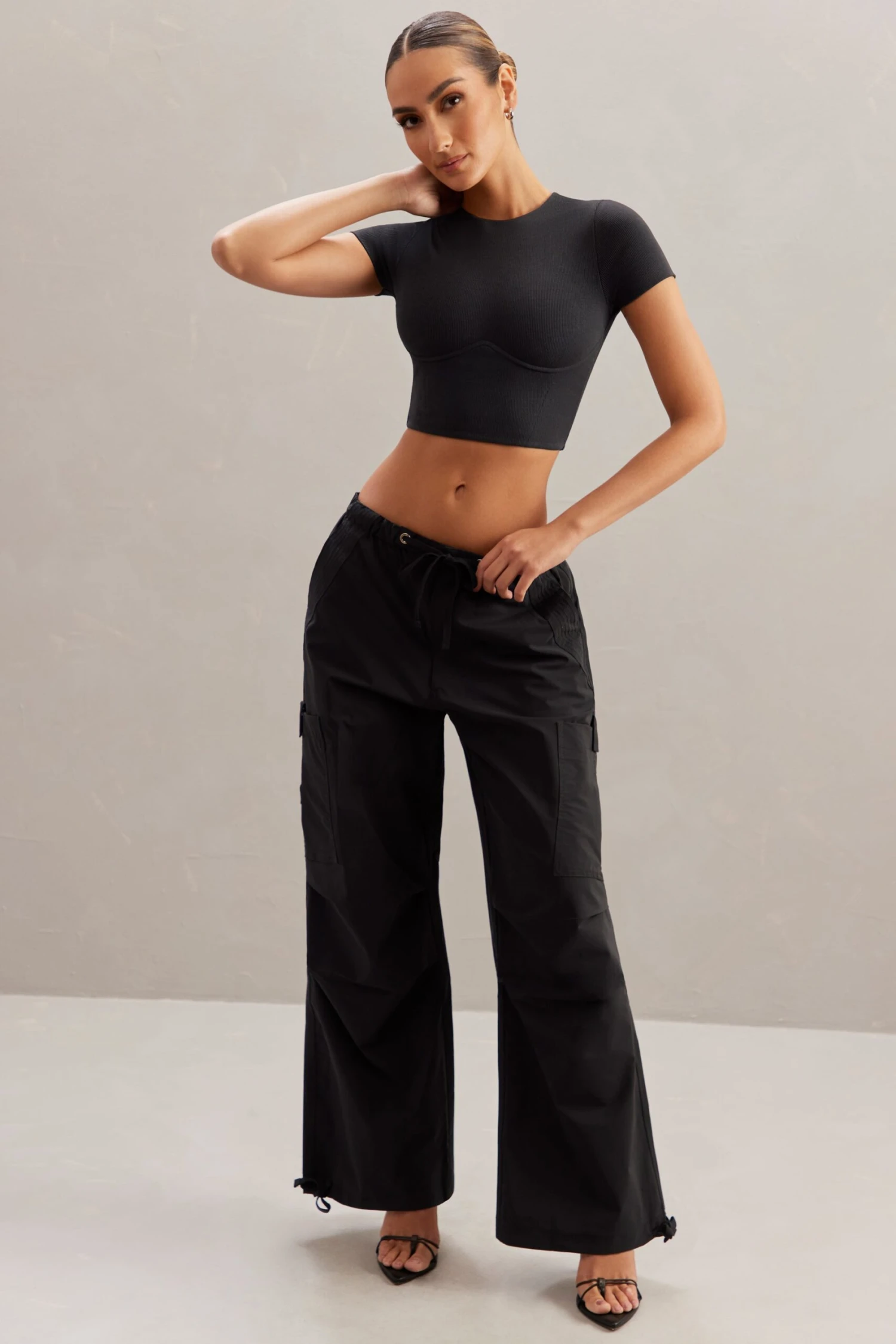Wide Leg Cargo Trousers In Black 7 Wide Leg Cargo Trousers In Black - Image 7