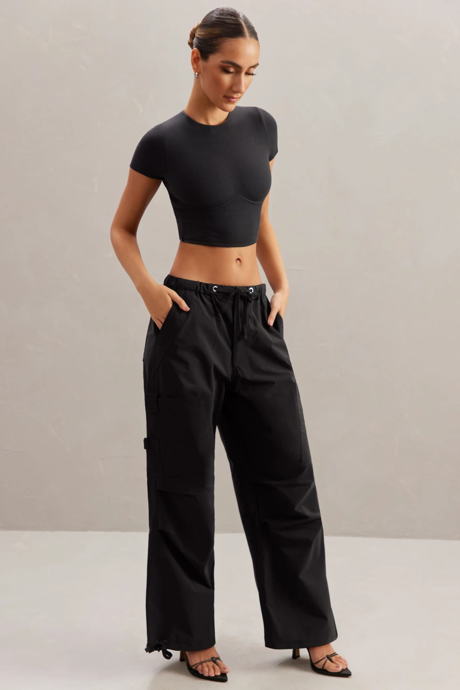 Wide Leg Cargo Trousers In Black 5 Wide Leg Cargo Trousers In Black - Image 5