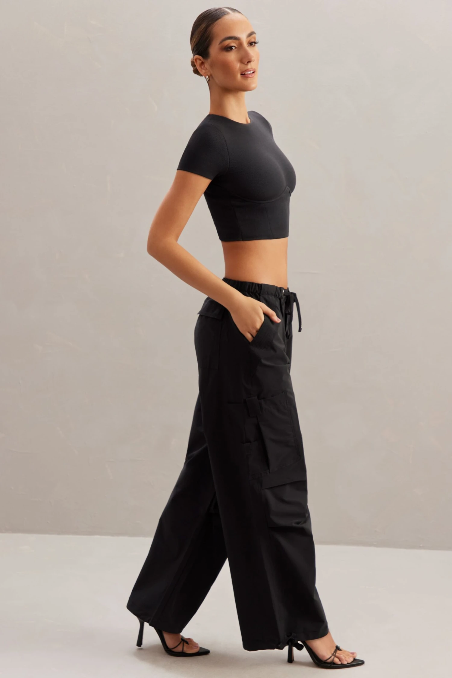 Wide Leg Cargo Trousers In Black 2 Wide Leg Cargo Trousers In Black - Image 2