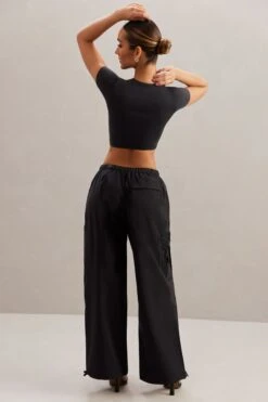 Wide Leg Cargo Trousers In Black 11 Wide Leg Cargo Trousers In Black -Sway Line Zone 5827 6718 7 Aara Black Monowire Crop Top Rori Cargo Trousers