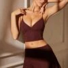 V Neck Ruched Crop Top In Brown
