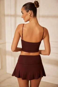V Neck Ruched Crop Top In Brown -Sway Line Zone 5851 5852 2 Cuore Angelo Brown Ruched Micro Skirt Ruched Top