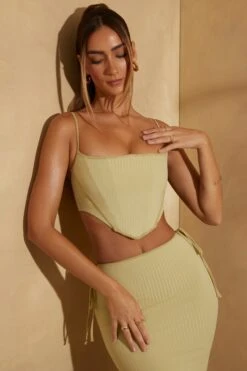 Ribbed Angled Corset Crop Top In Sage -Sway Line Zone 5858 5859 7 Skye Dakoa Sage Corset Top Low Waist Maxi Skirt a4d2e739 f787 4144 b378 7b2c4feba142