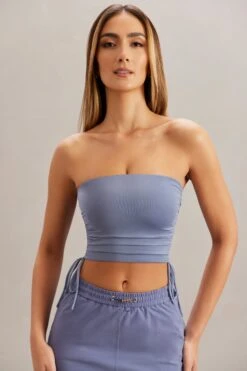 Ruched Bandeau Crop Top In Blue -Sway Line Zone 5860 1 Alisa Blue Ruched Bandeau Top