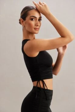 Ruched Tank Top In Black -Sway Line Zone 5862 5864 12 Bahiya Alinta Black Tank Top Midrise Skirt With Ruched Sides
