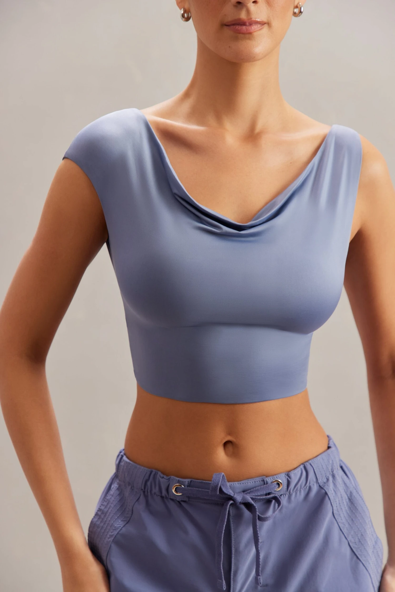 Cowl Neck Crop Top In Blue 4 Cowl Neck Crop Top In Blue - Image 4