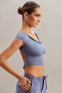 Cowl Neck Crop Top In Blue 11 Cowl Neck Crop Top In Blue -Sway Line Zone 5863 6 Yindi Blue Cowl Neck Top