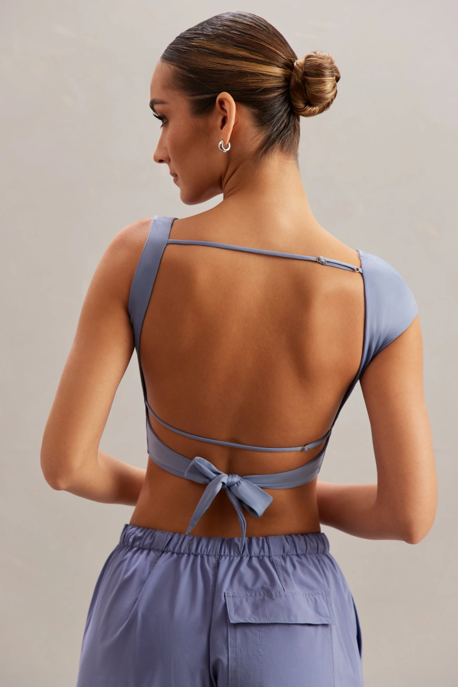 Cowl Neck Crop Top In Blue 2 Cowl Neck Crop Top In Blue - Image 2