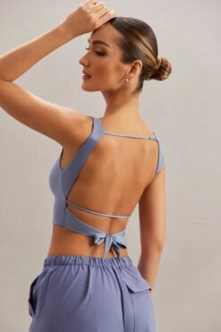 Cowl Neck Crop Top In Blue 17 Cowl Neck Crop Top In Blue -Sway Line Zone 5863 9 Yindi Blue Cowl Neck Top
