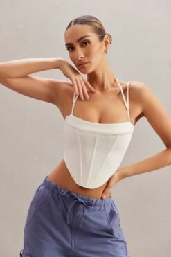 Square Neck Corset Top In Ivory 23 Square Neck Corset Top In Ivory -Sway Line Zone 5865 6718 10 CentaineI Ivory Corset Rori Navy Cargo Trousers