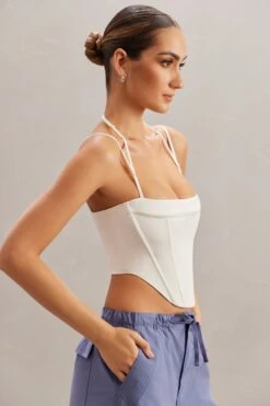 Square Neck Corset Top In Ivory 18 Square Neck Corset Top In Ivory -Sway Line Zone 5865 6718 14 CentaineI Ivory Corset Rori Navy Cargo Trousers