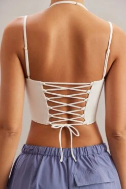 Square Neck Corset Top In Ivory 20 Square Neck Corset Top In Ivory -Sway Line Zone 5865 6718 17 CentaineI Ivory Corset Rori Navy Cargo Trousers